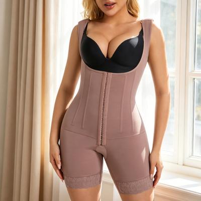 Højtaljet Shapewear Bodystocking med Åben Skridt og Frontlukning Fast Mavekontrol Hofteløftende Body Shaper Åndbar Efterfødselsgenopretning Daglig