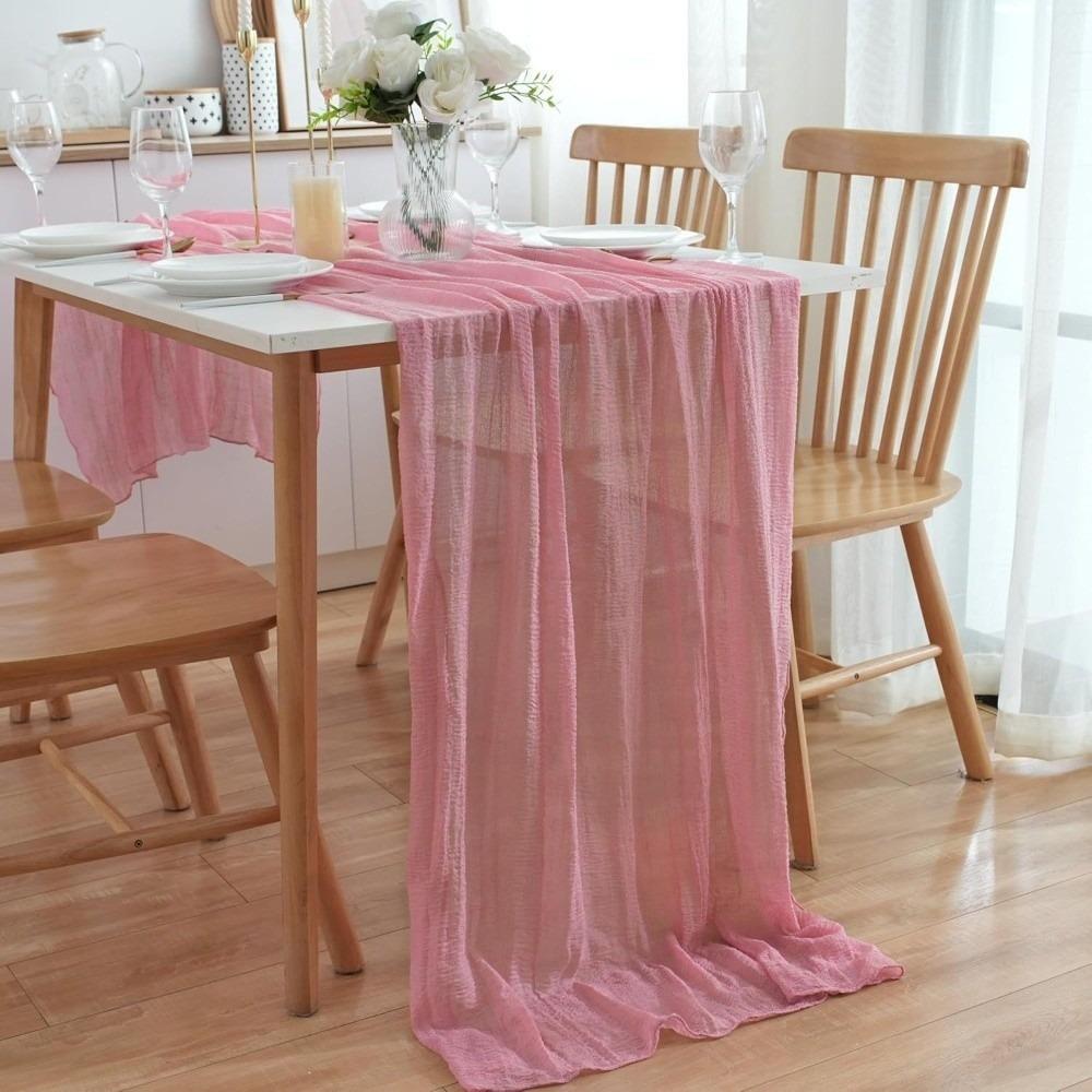 Long Vintage Table Runners Seersucker 300cm Cheesecloth Table Setting Boho Rustic Country Gauze Tablecloth Home