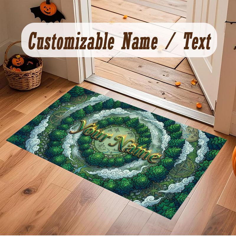 Mushroom Forest Theme Crystal Velvet Floor Rug Personalized Custom Name Text Warm Carpet Home Decoration
