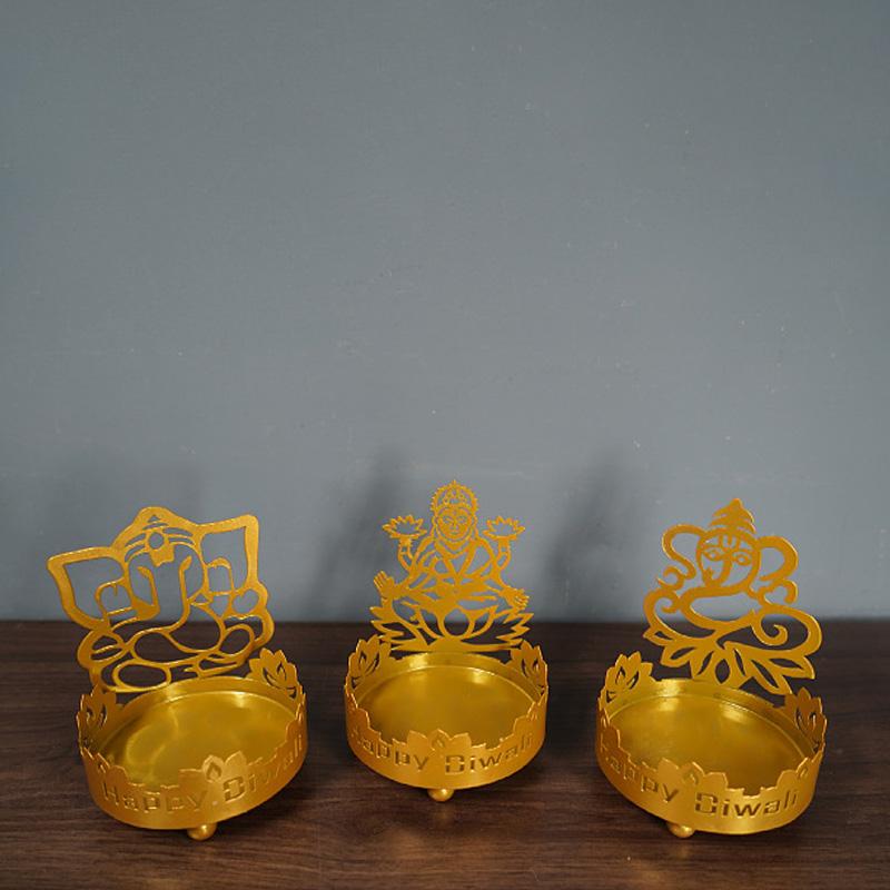 1 st Lycka Hemdekoration Diwali Festival Hantverk Buddha Staty Ihålig Metall Skuggkonst Ljusstake Ljuslampa