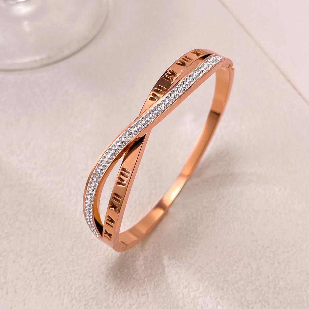 Ins Romantic Fashion Digital Titanium Steel Bracelet Personality Trend Versatile Cross Diamond Bracelet Women