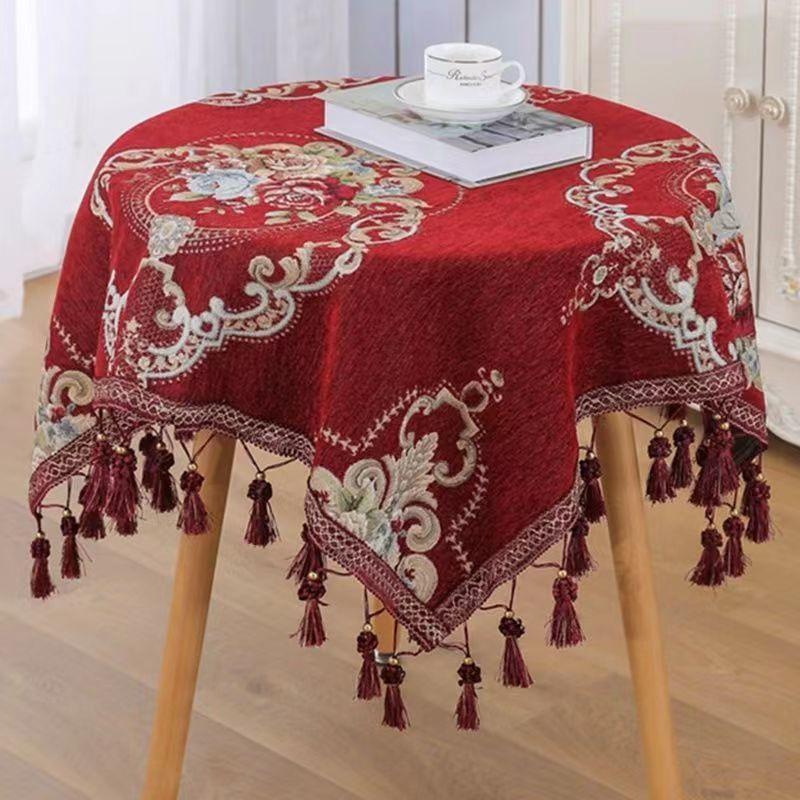 Luxury European Style Round Tablecloth with Tassel Embrodered Table Cover for Wedding Decor Christmas Round Table Cloth