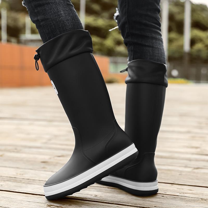 Herrhöga regnstövlar höst och vinter nya vattentäta halkfria regnskor utomhus trädgårdsarbete mode avslappnade vattenskor