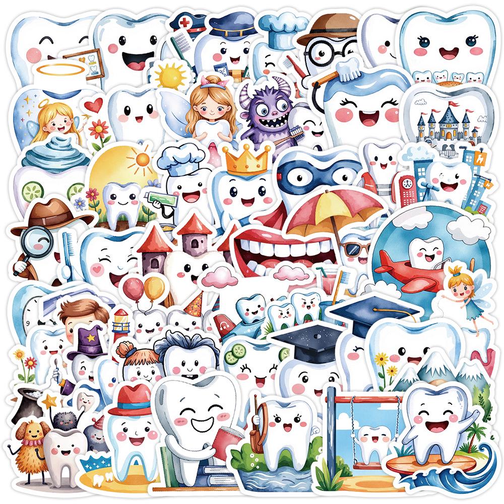 50 Human Teeth & Organs Cartoon Stickers - Waterproof Decorative Doodles for Water Bottles, Phones, Laptops, Suitcases (50-Pack)