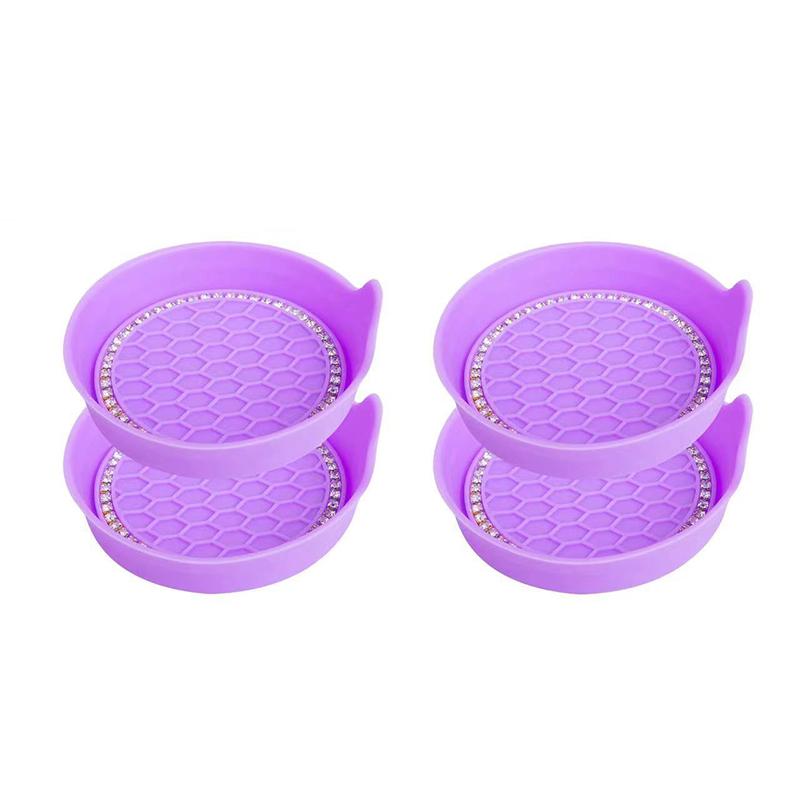 4pcs Diamond Car Cup Holder Insert Coaster Water Cup Drink Bottle Anti-slip Mat Washable Silicone Mat Car Accessories