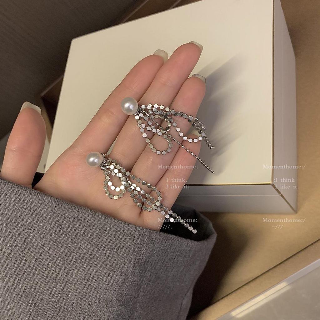 Korean Pearl Tassel Earrings with Silver Needle