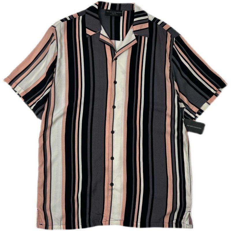 Men's Summer Rayon Cool Short-Sleeved Shirt Couple Retro Casual American Street Stripes Yuppie Hong Kong Style Blouse