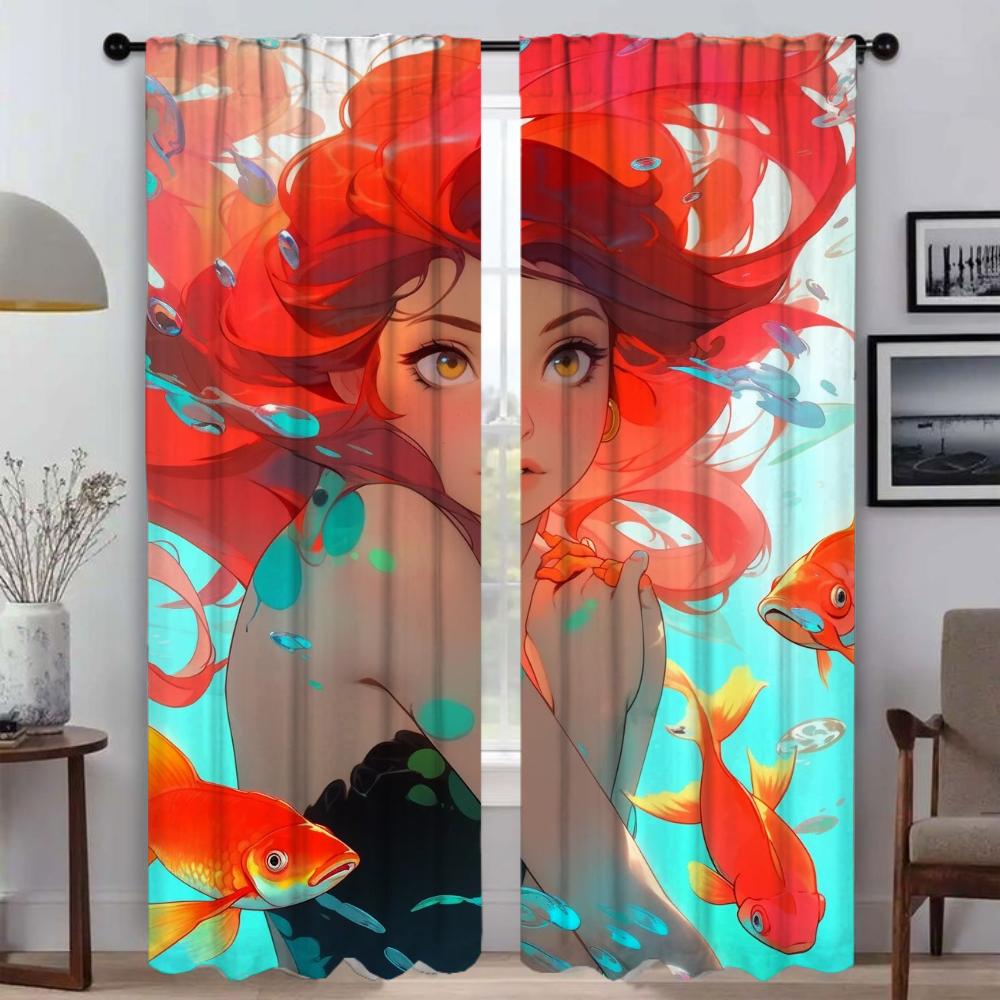 Girl Mermaid Series Blackout Curtains for Living Room Tulle for Bedroom Home Interior Curtains 2 Pieces Shades Partition Curtain