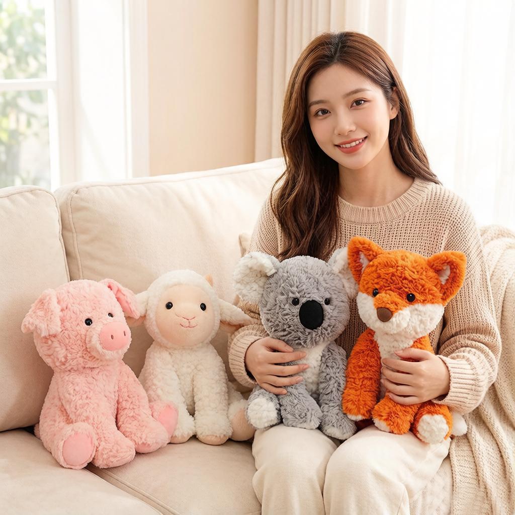25cm Sitting Cartoon Animal Plush Toy Stuffed Lamb Pig Fox Sloth Cow Elephant Elk Soft Plushie Companion Gift