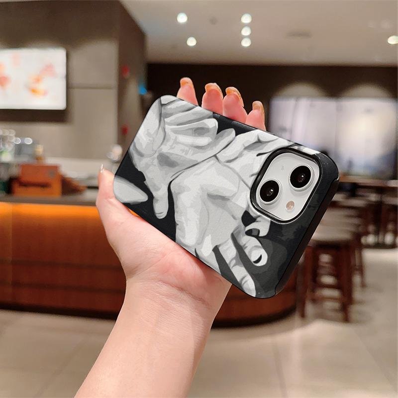 Minimalist Mono Grey Scale Holding Hands Graphic Art Film Aesthetic Protective Shockproof Bumper Case Cover For iPhone 14 15 16 Pro Max Plus