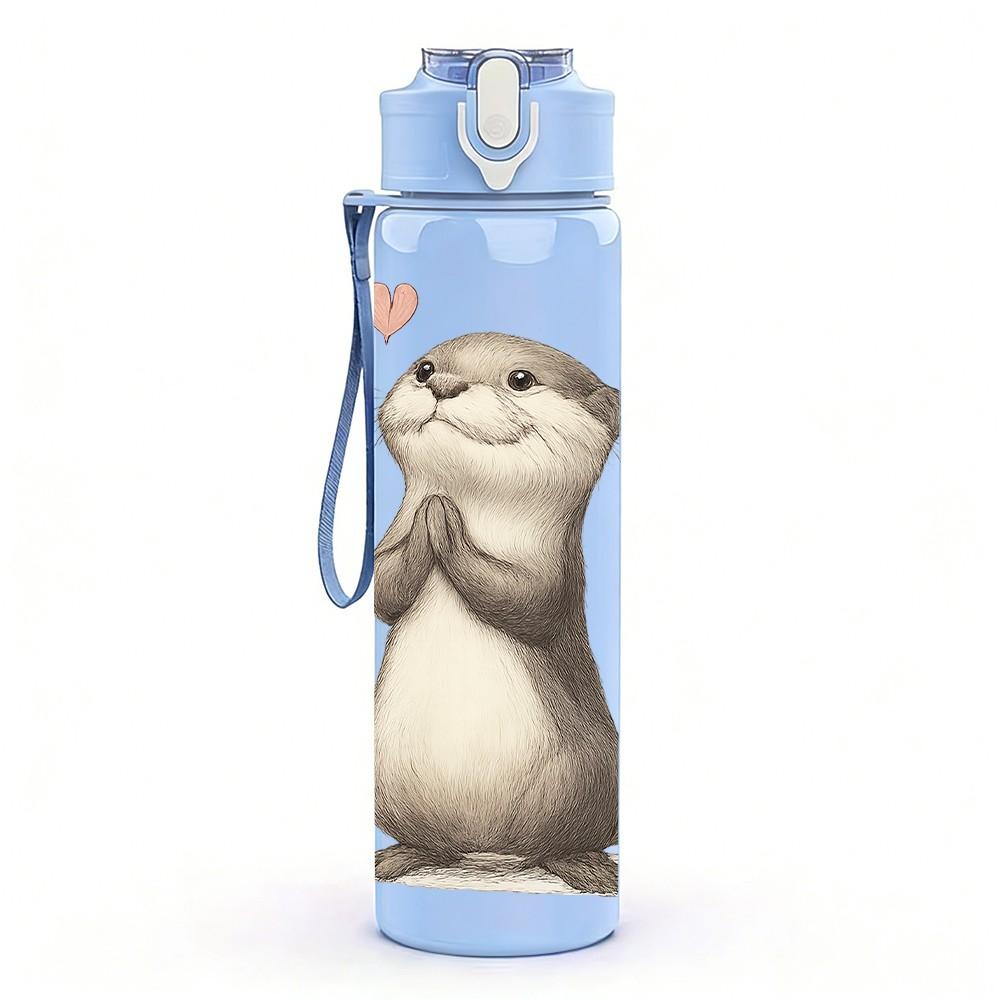 1PC Cute Otter Heart Bust Print 750ml Color Plastic Sports Water Bottle Leakproof Flip Straw Lid For Sports Office Home Use