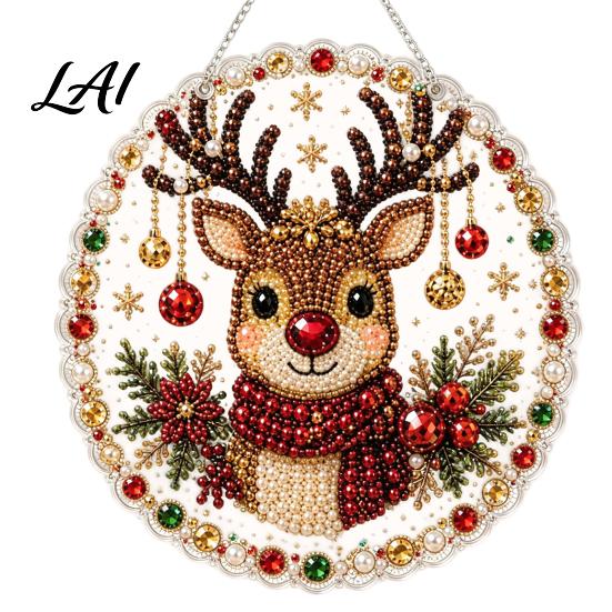 Decorative Ornaments for Garden Christmas DIY Faux Diamond Painting Hanging Santa Wreath Acrylic Pendant Pearl Holiday Celebration Party Supplies