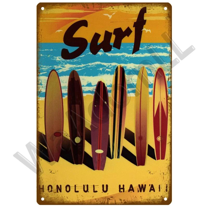 Beach Tin Sign Plaque Metal Summer Sign Metal Plate Wall Decor For Beach Bar House Surf Club Decorative Iron Painting Poster