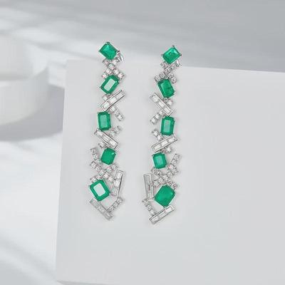 925 Sterling Silver Emerald-Like Tassel Earrings, 18K Gold-Plated with a Light Luxury Design for Evening Wear