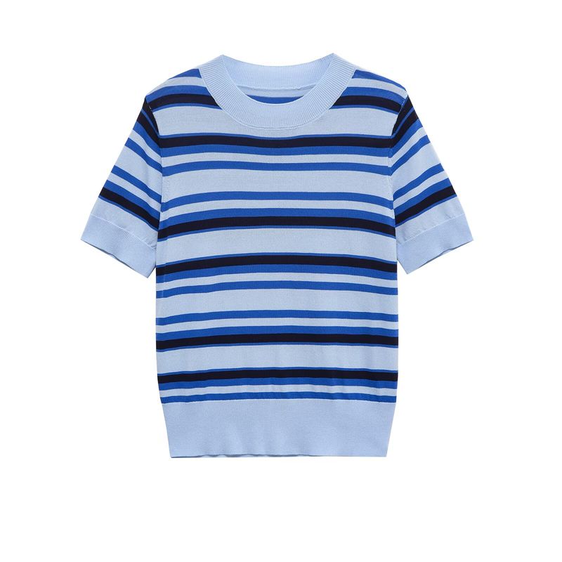 Kaslead New Women clothes Western Style Fashion Comfortable Stripe Short sleeve Knitted Top 0014006