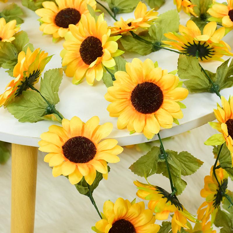 Artificial Sunflower Flower Vine Silk Fake Plant Rattan Garland For Wedding Arch Home Garden Decoration DIY Wall Hanging Wreath