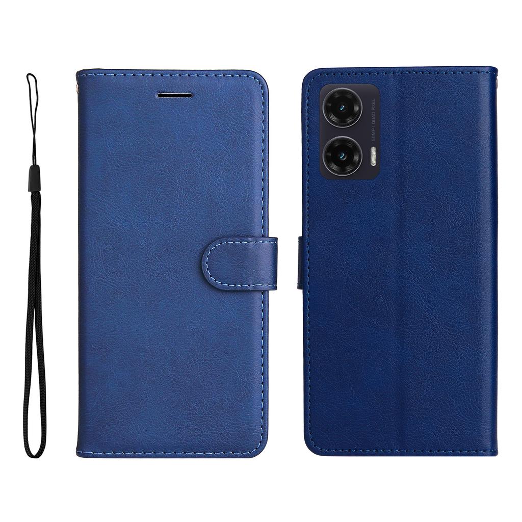 Für Motorola Moto G35 5G Leder-Brieftaschenhülle mit Riemen einfarbig Handy-Ständer-Abdeckung
