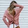 Casual Solid Knit Sweater Ladies V Neck Crew Neck Warm Daily Long Sleeve Blouse