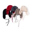 Cashmere autumn and winter new knitted hat women's versatile lace-up ear protection hat warm face little Lei Feng hat wool hat