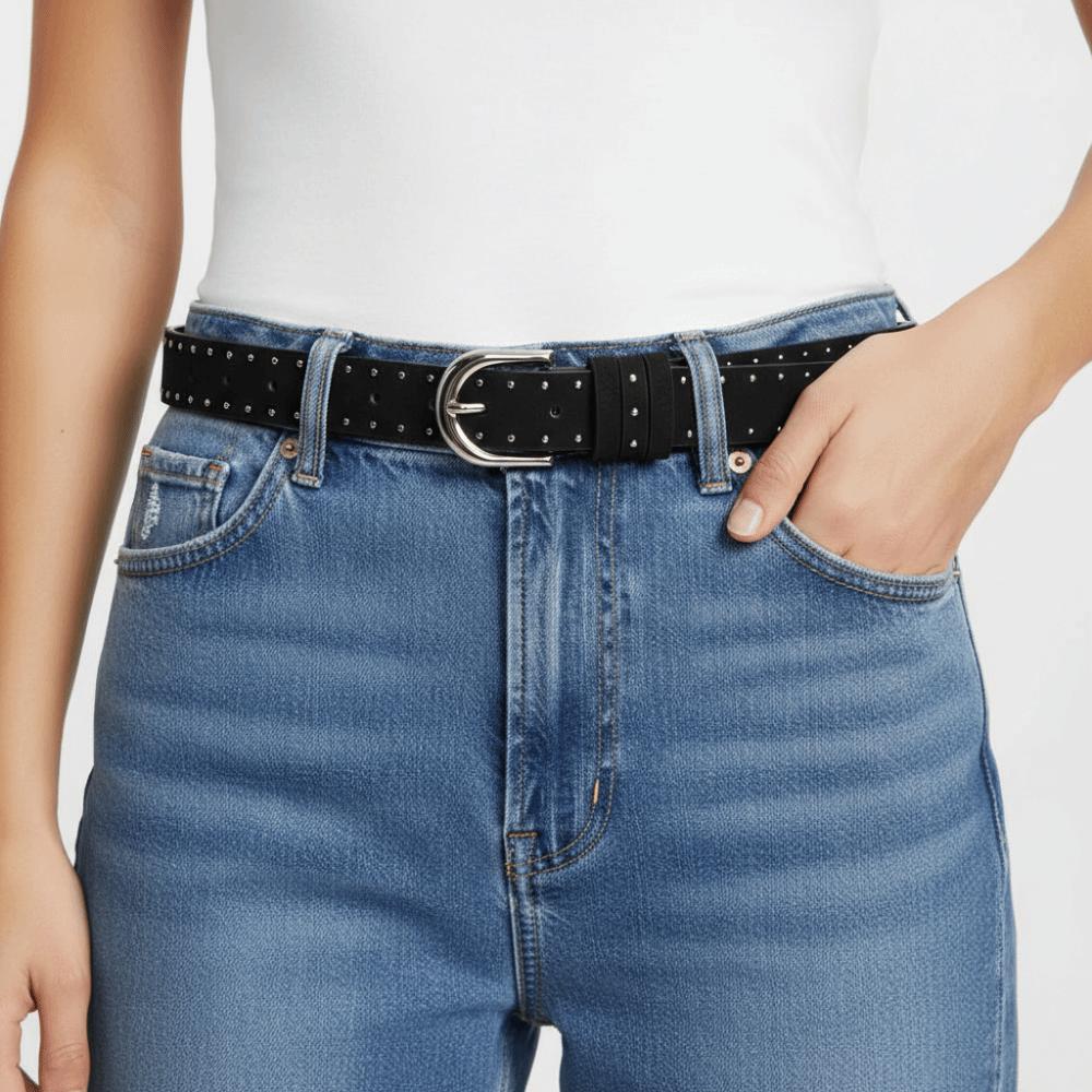 Black Suede Rivet Belt Metal Y2K Belt Fashion Pin Buckle Waistband  Female