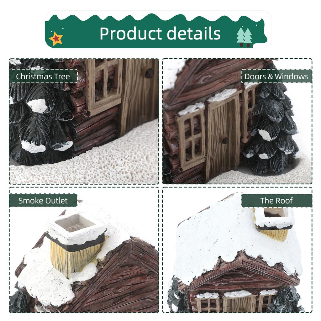 Blockhaus Räuchergefäß Harz Weihnachten Schnee Winter Räucherkegelhalter mit Weihnachtsbaum Feiertags Tischdeko Kamin für Zuhause Küche Büro