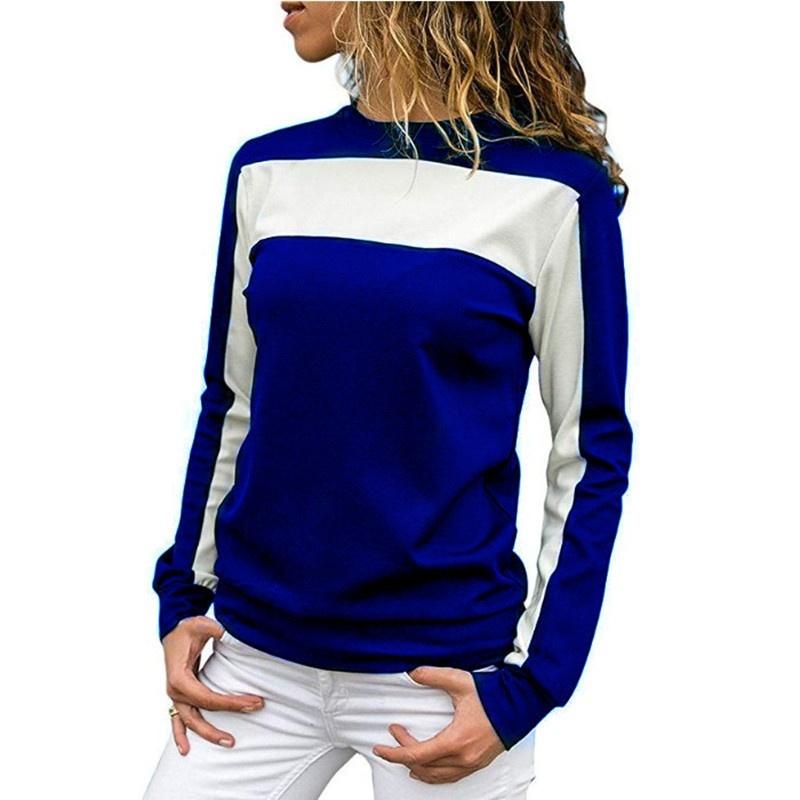 Ladies Fashion Spliced Sports Long Sleeve Round Neck Top