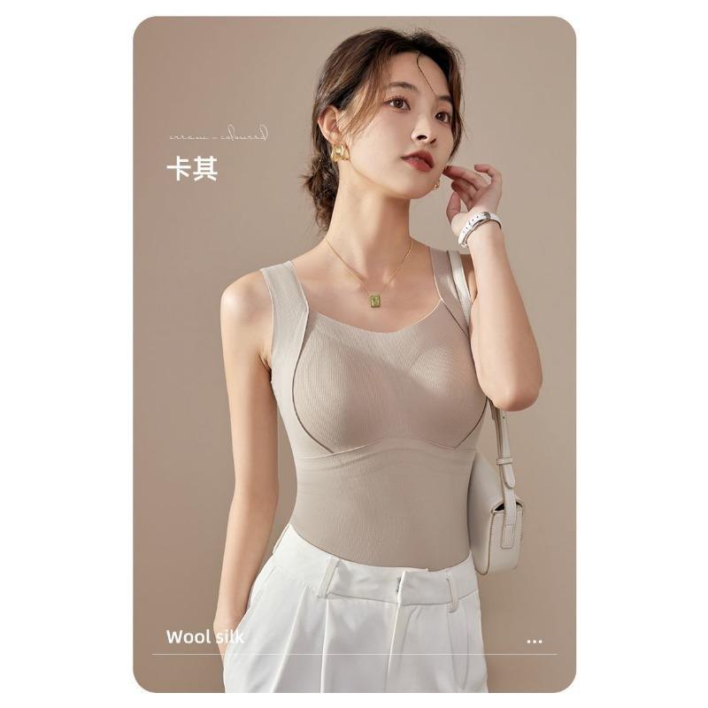 Women Warm Self Heating Thermal Vest With Built In Bra Pad Thickened Winter Underwear Top