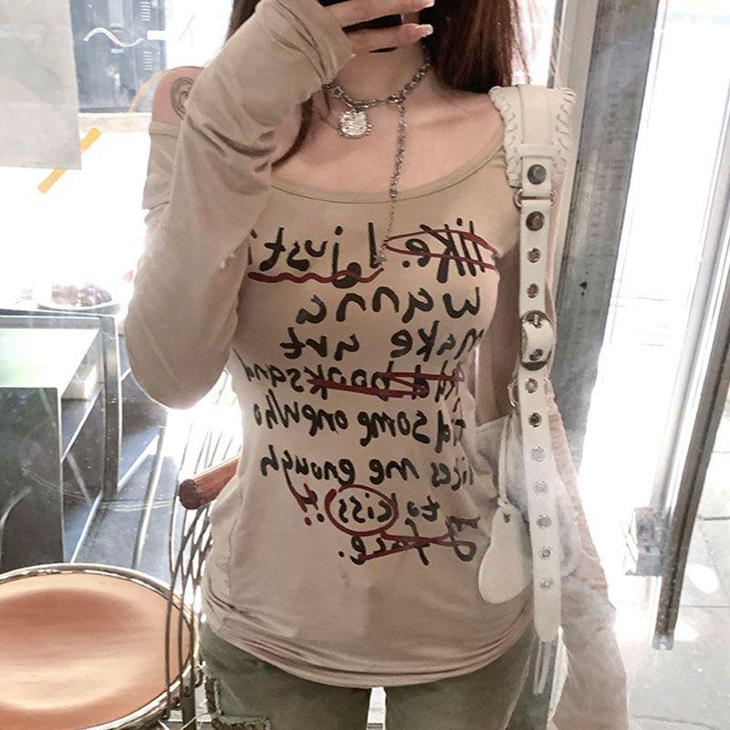 Autumn New Pure Desire Style Spicy Girl Short Style Pure Cotton Long Sleeved T-shirt for Women Slim Fit and Versatile Design Sense Top for Women