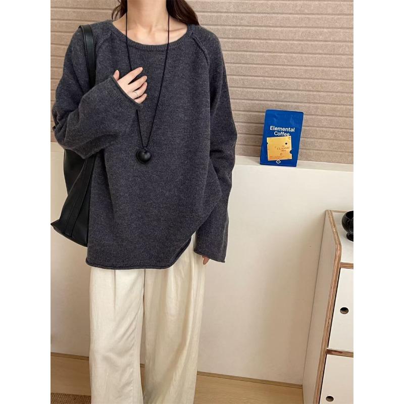 Loose large size lazy wind pullover sweater women's autumn and winter new design soft waxy crew neck knitted sweater