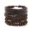 4Pcs/set Retro Literary Style Bronze Bundle Leather Wood Bead Set Bracelet