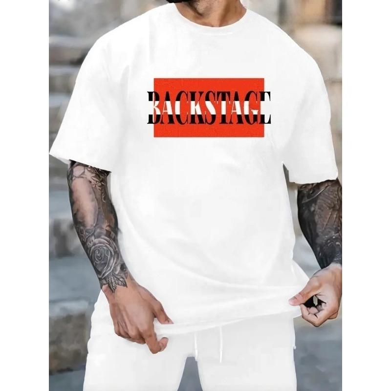 

European sizes Men s Pattern T-Shirt-White Heavy Street-Style T-Shirt Red Printed Round Neck Short Sleeve Casual Shirt Suitable 4XL білий