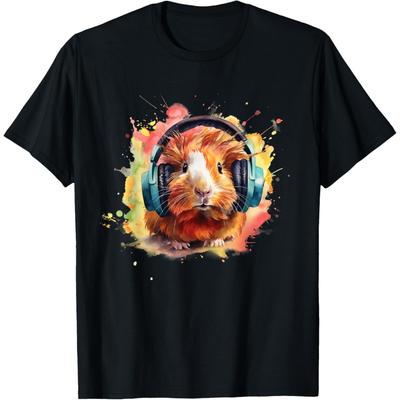 Watercolor Headphones Funny Guinea Pig T-Shirt
