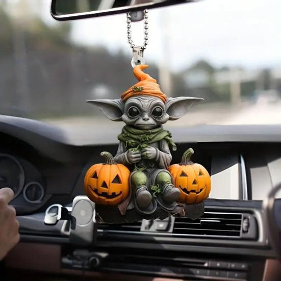 1/6Pcs Alien Hold Pumpkin Pendant Auto Decoration Halloween Festive Atmosphere Style Acrylic Car Hanging Pendant