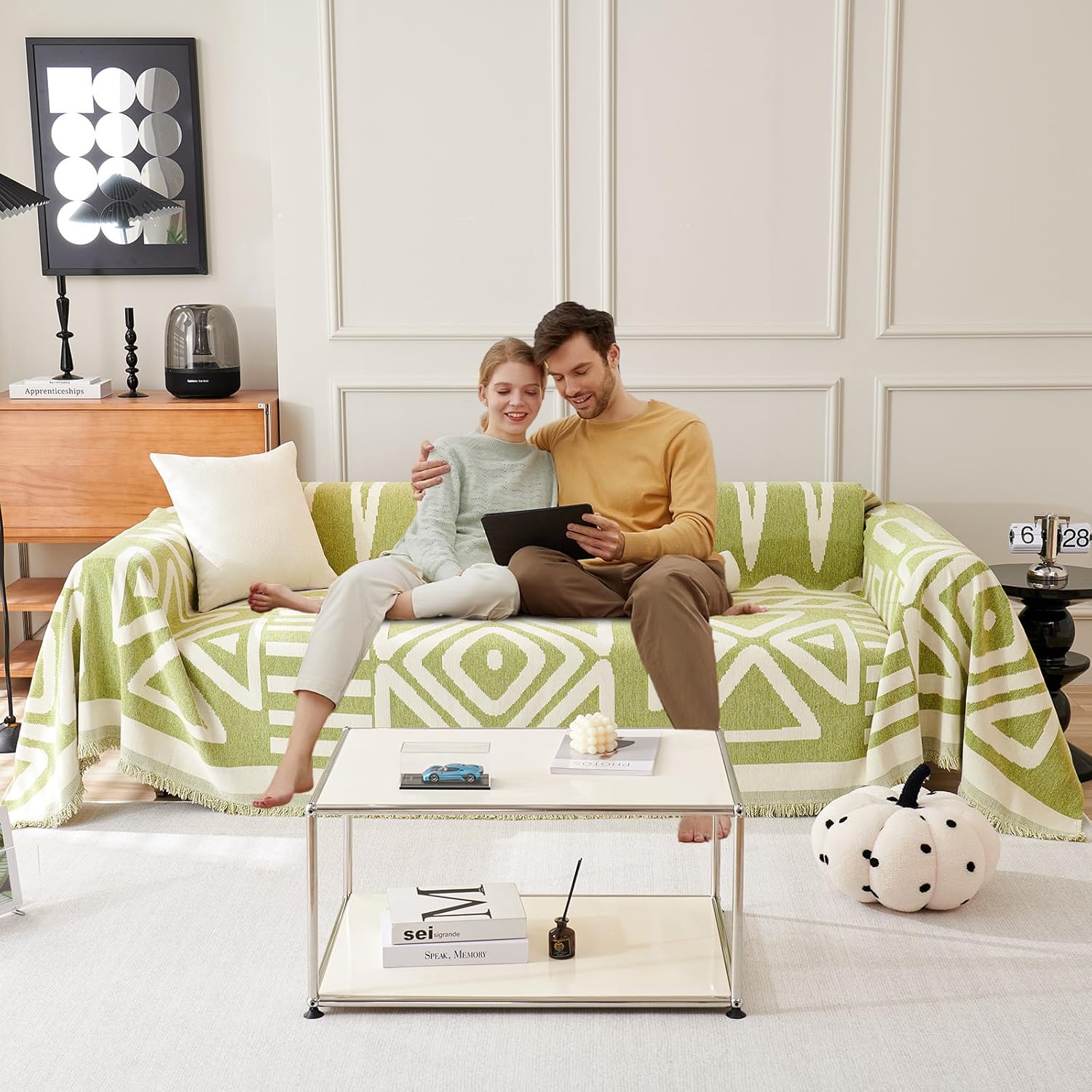 

Чехлы для диванов в стиле бохо, чехол для дивана из шенилла для собак, чехол для дивана с геометрическим узором, защитный чехол для мебели для домашних животных, можно стирать 180x130cm зелёный