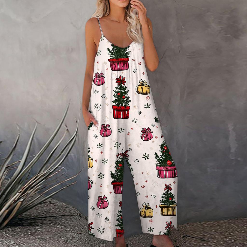 Bedruckter Damen-Overall, lässig, lockerer, verstellbarer Straps-Overall