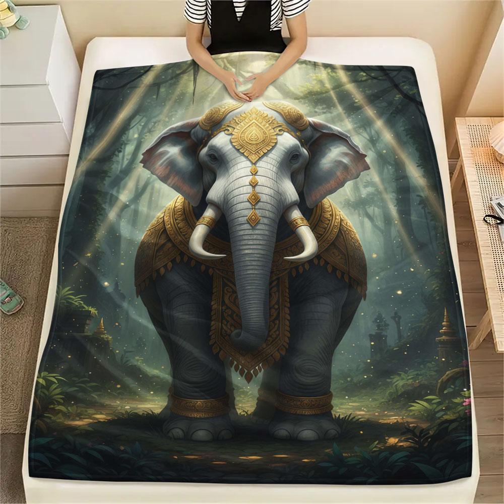1Pc Golden-armoredanimals Print Flannel Blanket, High Quality Comfortable for All Seasons, Home Decor, Warmth and Comfort, Perfect for Christmas Gifts