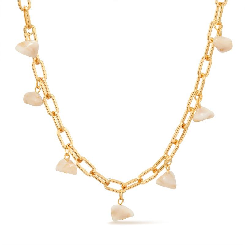 Gold Plated Paperclip Chain With Turquoise Charm Necklace бежевый
