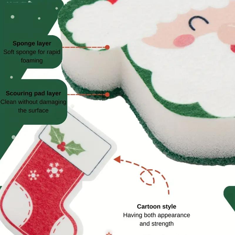 Christmas Kitchen Cleaning Supplies Durable Dishcloths Easy To Clean Cleaning Brushes Cute Sponges Home Decor 10x12cm