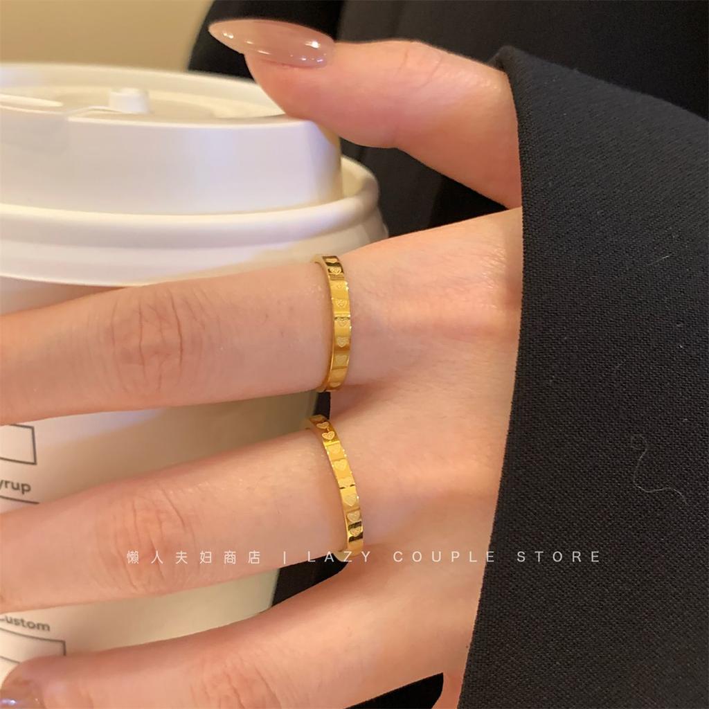 Sweet Gold Titanium Steel Full Circle Love Ring Female Niche Design High Sense Simple Plain Ring Ring Index Finger Ring Tide