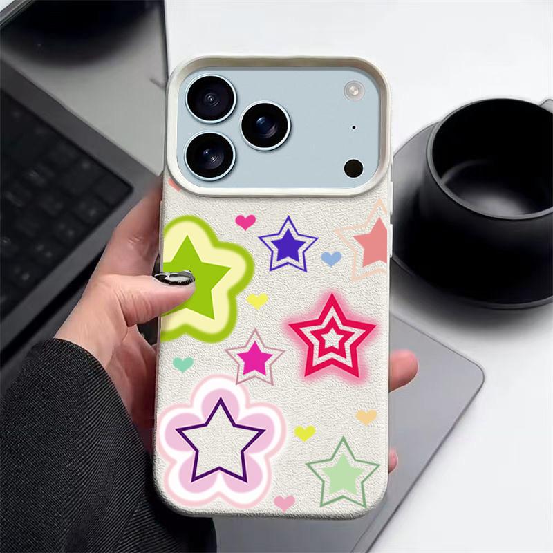 For iPhone 17 Pro Max Case Luxury Blended Colorful Stars Pattern Leather Texture Silicone Cover For iPhone 16 Pro Max 15 14 13 12 11 16E Air