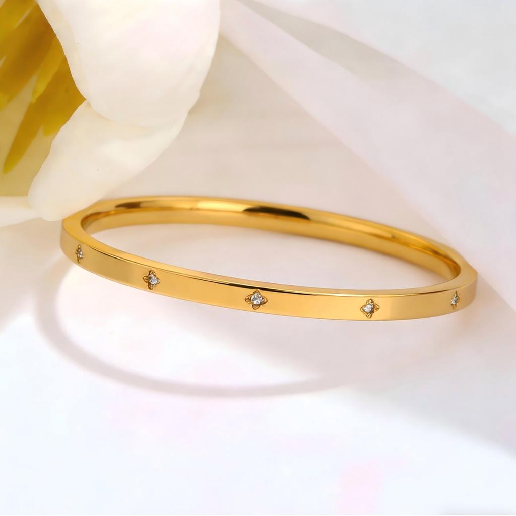 Light Luxury Four-leaf Clover Color Bracelet Set, Nails, Bracelet, Gold Bangles