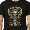 Skull King Wings T-Shirt Fear No Man Biker Beard Crown Motorcycle Graphic Tee.