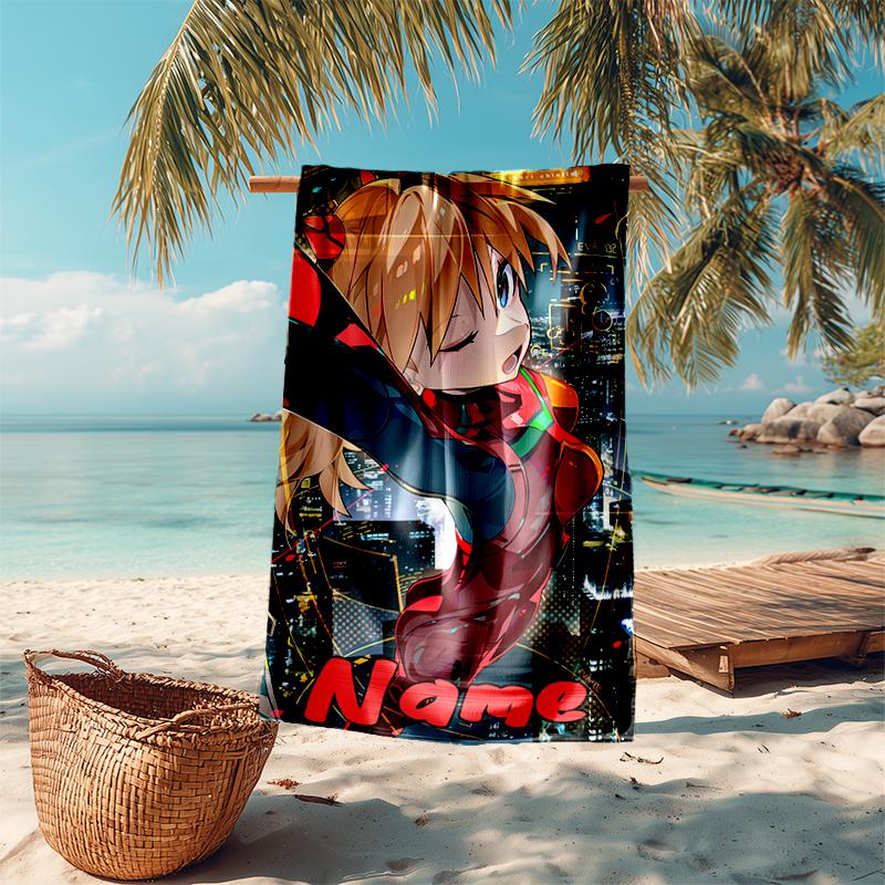 Personalized customized proof beach towel with Asuka Langley Soryu pattern - soft, absorbent, quick-drying, perfect swimming, camping&bathing