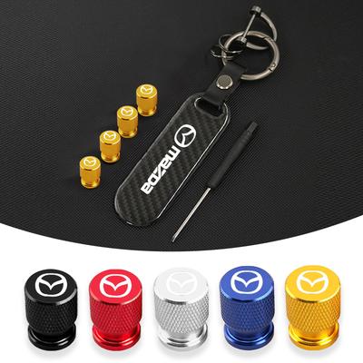 Car Carbon Fiber Key Chain with Wheel Tire Valve Caps For Mazda 2 3 6 BM GJ CX-5 CX5 KE KF CX-3 CX7 CX-8 Styling Accessories GF7
