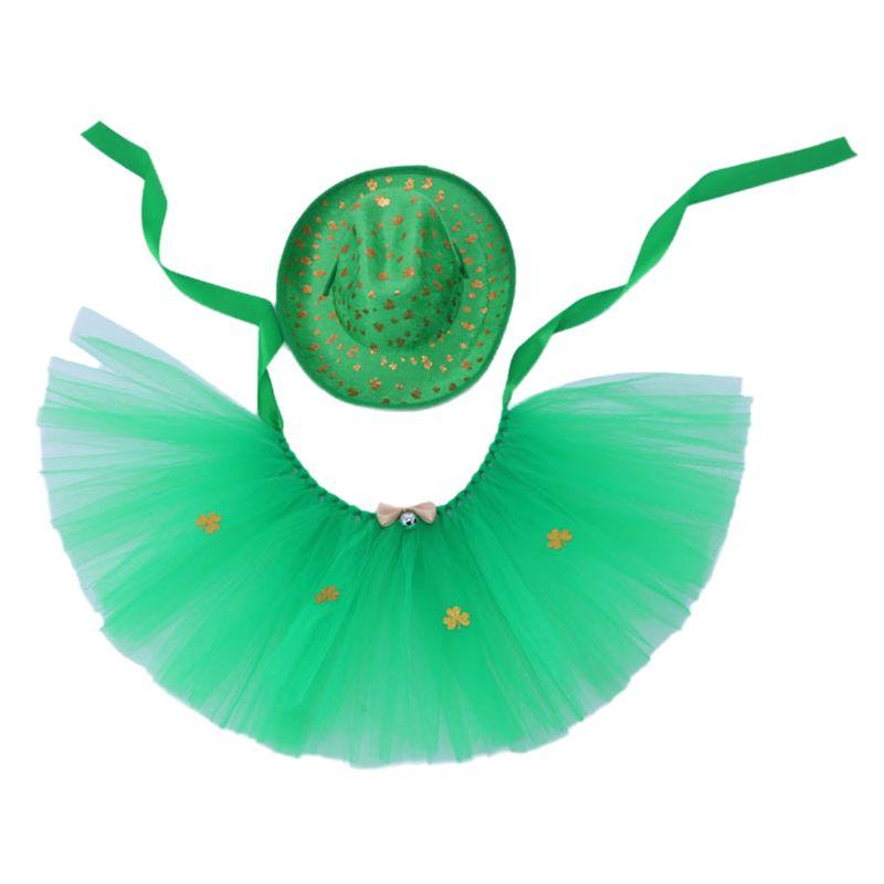 A84E-Irish Festival Pet Costumes Cats And Dogs Shamrock Hats Pet Tutu Cowboy Hats Funny Pet Costumes зелёный