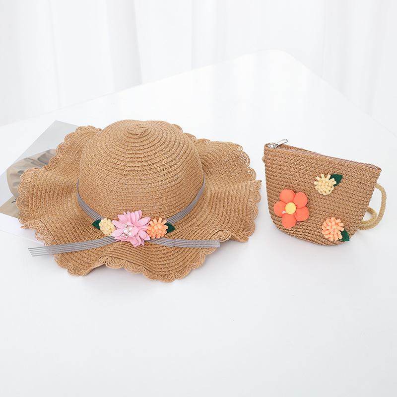 New Fashion Beach Hat Cute Outdoor Parent-child Hats 2-piece Womens Beach Set Sun Hat and Woven Bag Lightweight and Breathable