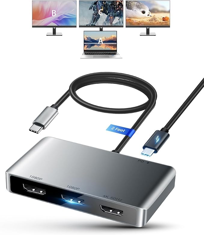 avedio links USB C to HDMI conversion HDMI supports extended mode 100W PD charging for OS adapter, 4K@60Hz splitter, (MST/ABCD), port, 4-screen