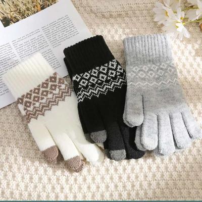Winter Touchscreen Handschuhe Damen Herren Warm Stretch Strick Fäustlinge Imitatwolle Vollfinger Guantes Damen Häkeln Verdicken