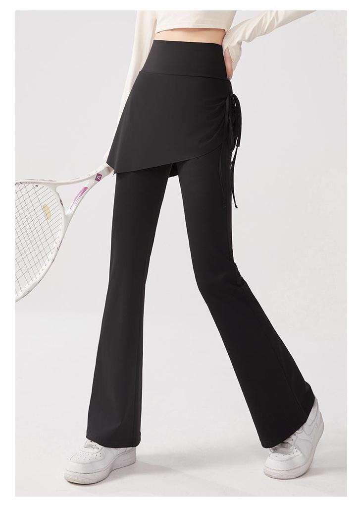 2026 Women's Plus Size High-Waisted Micro-Flare Yoga Pants – Fake Two-Piece Sports Fitness Base Layer for Chubby Girls.