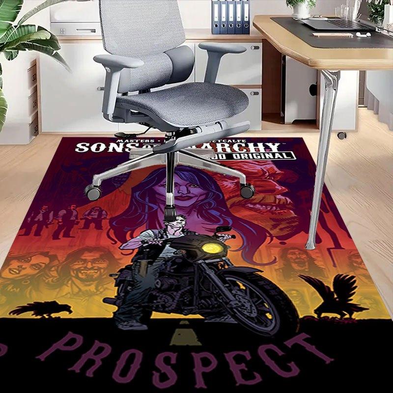 1pc Sons of Anarchy Themed Office Carpet Chair Mats - Durable Polyester Rug for Home Theater, Office, Dorm Room Decor - tA08